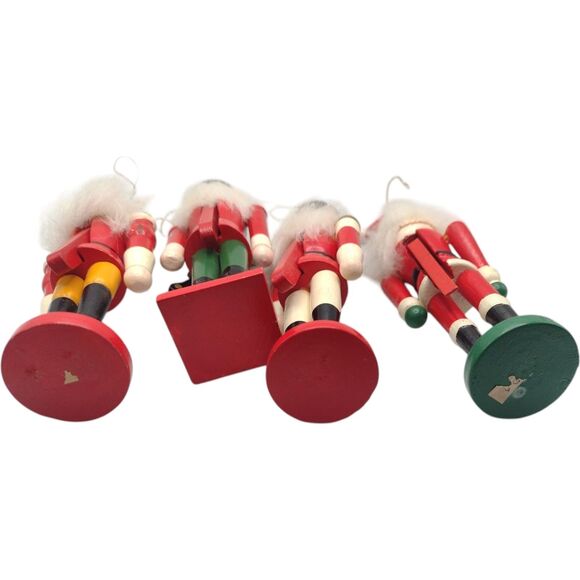 Vintage Set Of 4 Wood Nutcracker Ornaments King Solder Santa 5" Hand Painted - Picture 5 of 7
